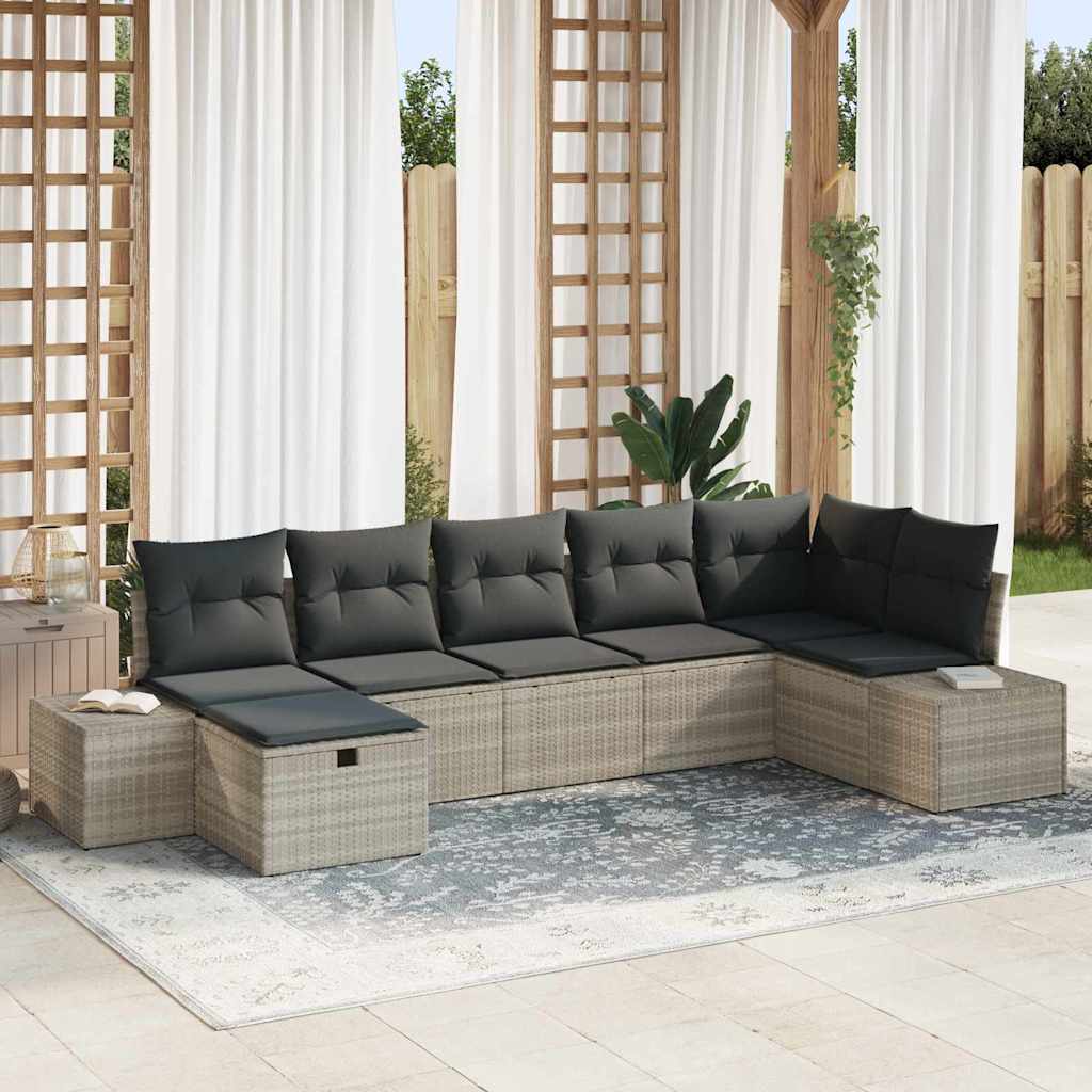 Garten-Sofa-Set mit Kissen 7 pcs Hellgrau Poly-Rattan