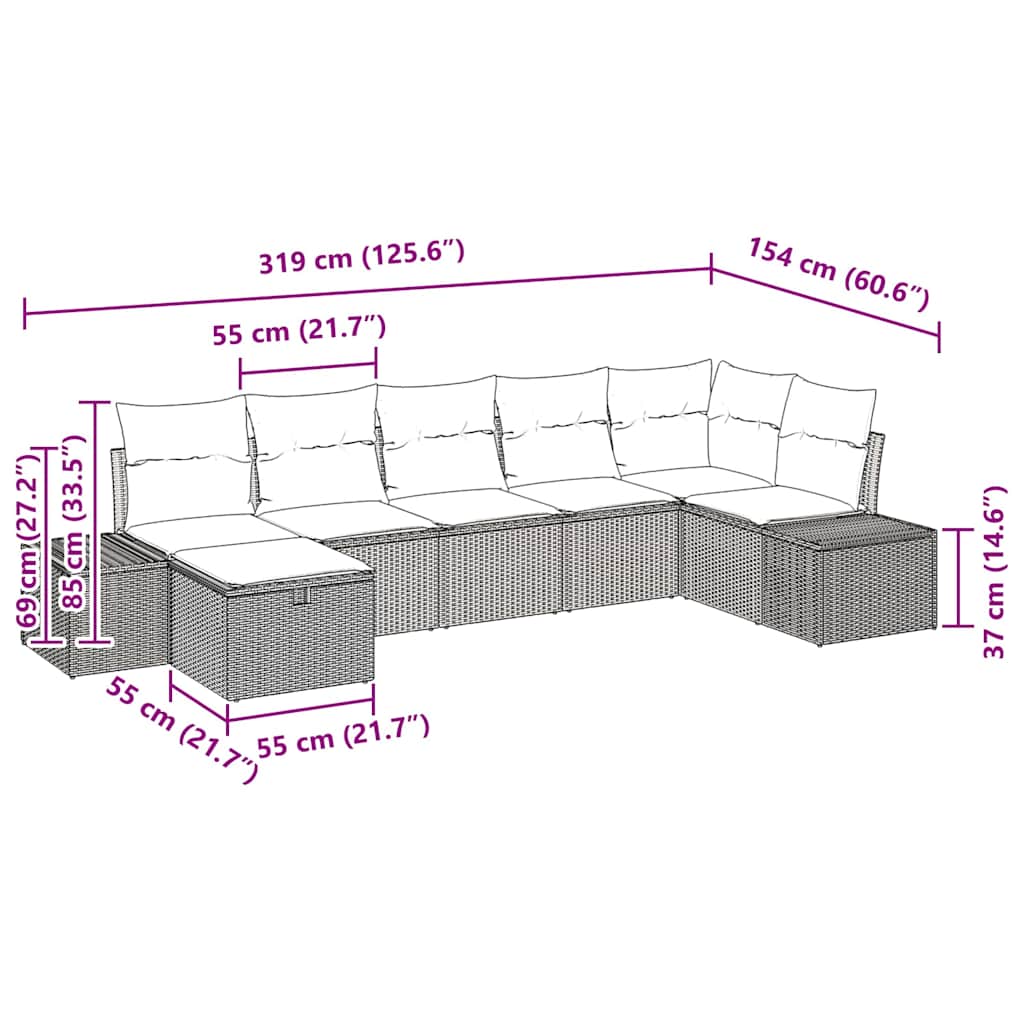 Garten-Sofa-Set mit Kissen 7 pcs Hellgrau Poly-Rattan