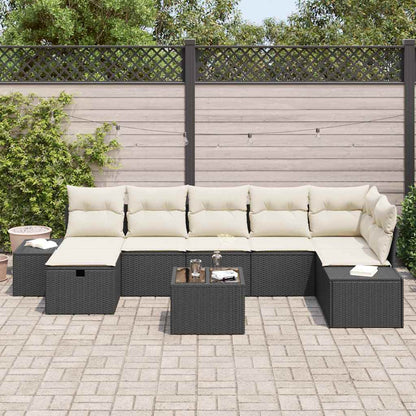 Gartensofa-set mit Kissen 8 pcs Schwarz Poly-Rattan