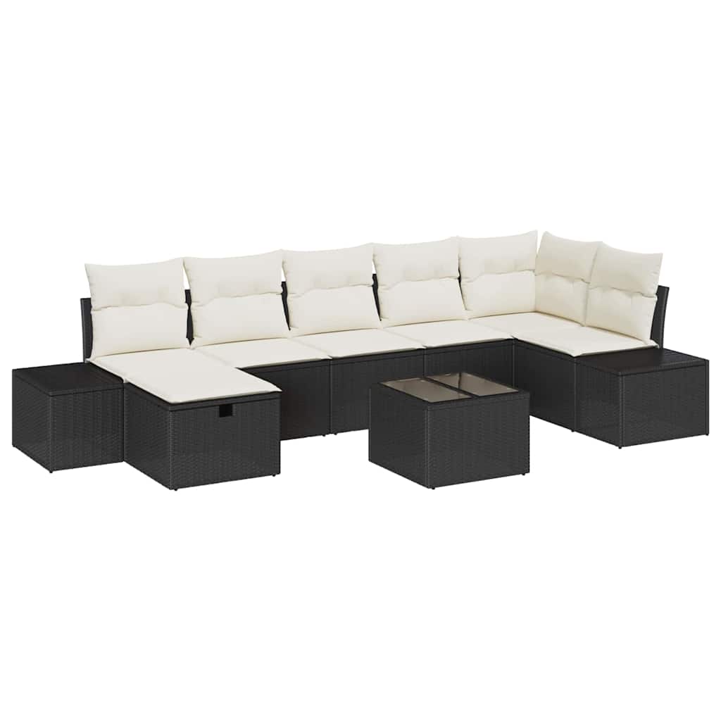 Gartensofa-set mit Kissen 8 pcs Schwarz Poly-Rattan