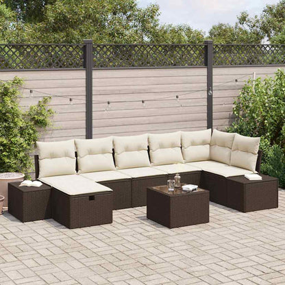 Garten-Sofa-Set mit Kissen 8 pcs Braun Poly-Rattan