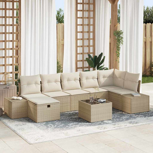 Gartensofa-set mit Kissen 8 pcs Beige Poly-Rattan