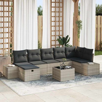 Garten-Sofa-Set mit Kissen 8 pcs Hellgrau Poly-Rattan