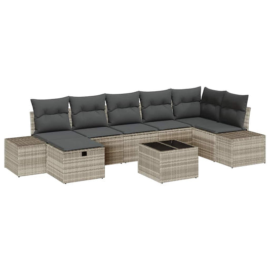 Garten-Sofa-Set mit Kissen 8 pcs Hellgrau Poly-Rattan