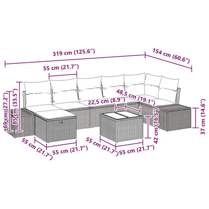 Garten-Sofa-Set mit Kissen 8 pcs Hellgrau Poly-Rattan