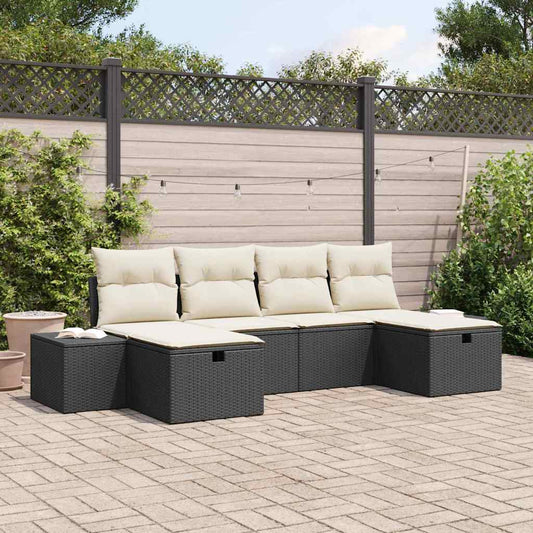 Gartensofa-set mit Kissen 6 pcs Schwarz Poly-Rattan