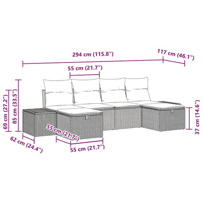 Gartensofa-set mit Kissen 6 pcs Schwarz Poly-Rattan
