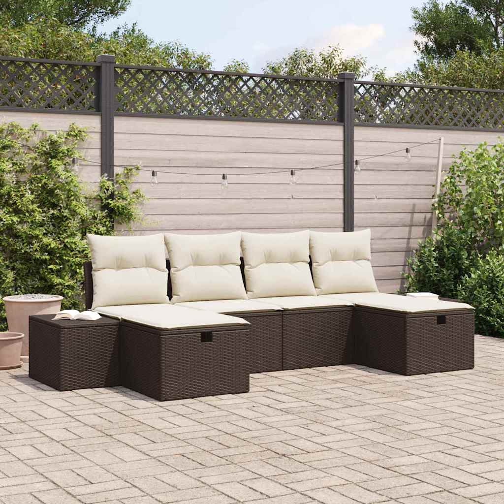 Garten-Sofa-Set mit Kissen 6 pcs Braun Poly-Rattan
