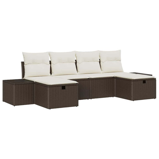 Garten-Sofa-Set mit Kissen 6 pcs Braun Poly-Rattan