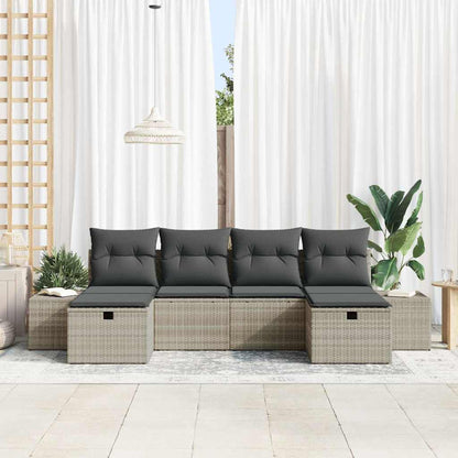 Garten-Sofa-Set mit Kissen 6 pcs Hellgrau Poly-Rattan