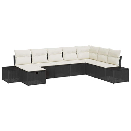 Gartensofa-set mit Kissen 8 pcs Schwarz Poly-Rattan