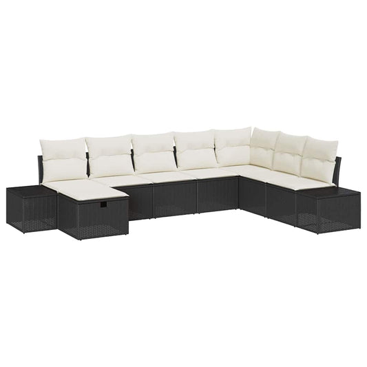Gartensofa-set mit Kissen 8 pcs Schwarz Poly-Rattan