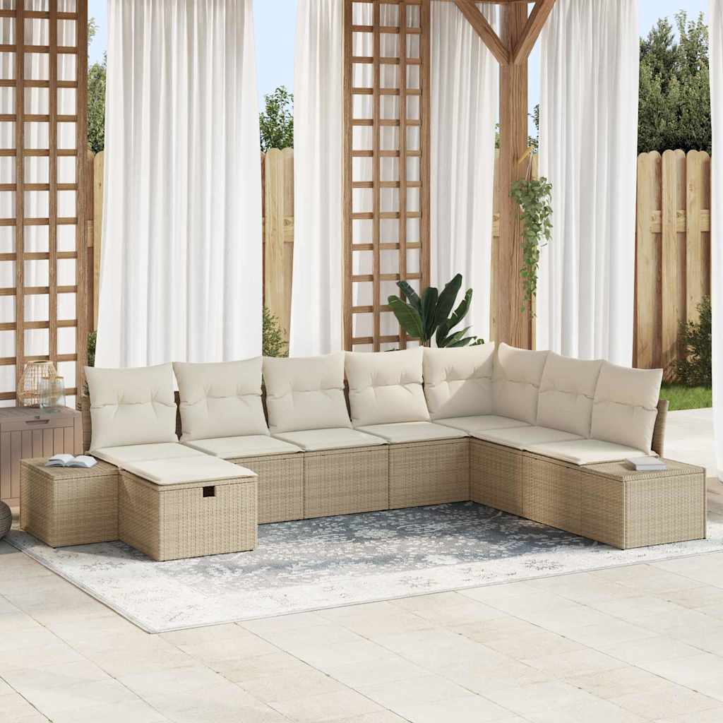 Gartensofa-set mit Kissen 8 pcs Beige Poly-Rattan