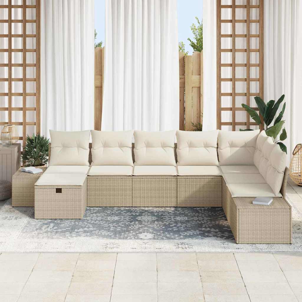 Gartensofa-set mit Kissen 8 pcs Beige Poly-Rattan