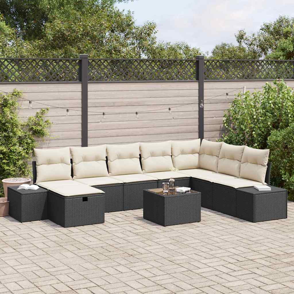 Gartensofa-set mit Kissen 9 pcs Schwarz Poly-Rattan