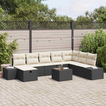 Gartensofa-set mit Kissen 9 pcs Schwarz Poly-Rattan