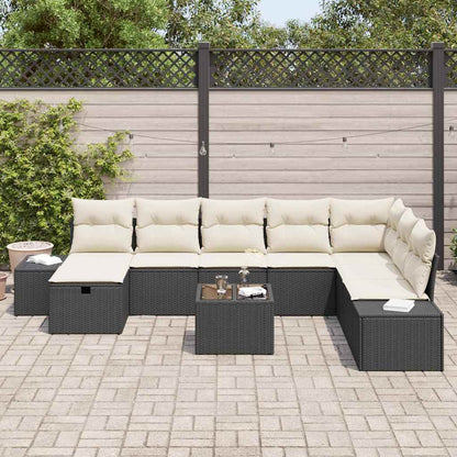 Gartensofa-set mit Kissen 9 pcs Schwarz Poly-Rattan