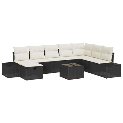 Gartensofa-set mit Kissen 9 pcs Schwarz Poly-Rattan