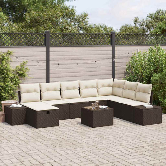 Garten-Sofa-Set mit Kissen 9 pcs Braun Poly-Rattan