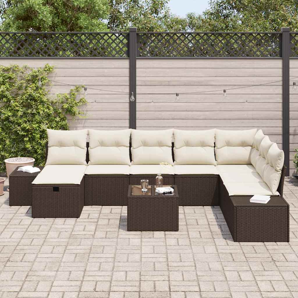 Garten-Sofa-Set mit Kissen 9 pcs Braun Poly-Rattan