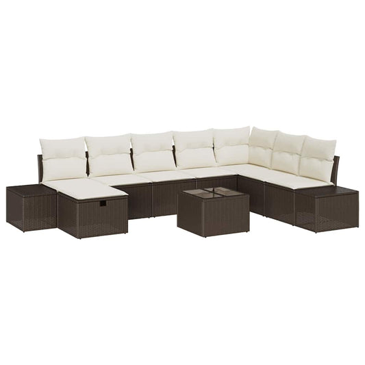 Garten-Sofa-Set mit Kissen 9 pcs Braun Poly-Rattan