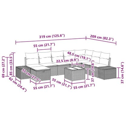 Garten-Sofa-Set mit Kissen 9 pcs Braun Poly-Rattan