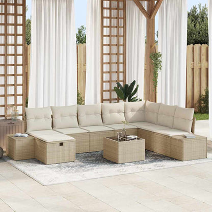 Gartensofa-set mit Kissen 9 pcs Beige Poly-Rattan