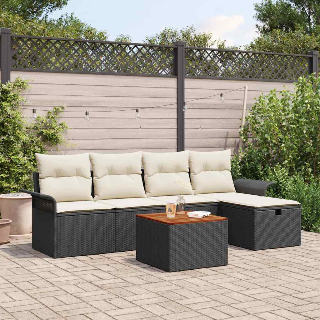 Garten-Sofa-Set mit Speicher 6 pcs Schwarz Poly Rattan