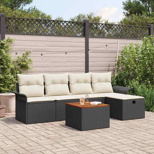 Garten-Sofa-Set mit Speicher 6 pcs Schwarz Poly Rattan
