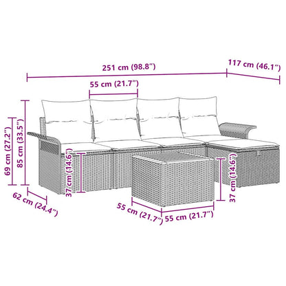 Garten-Sofa-Set mit Speicher 6 pcs Schwarz Poly Rattan