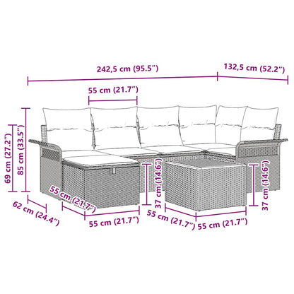 Garten-Sofa-Set mit Kissen 7 pcs Schwarz Poly Rattan
