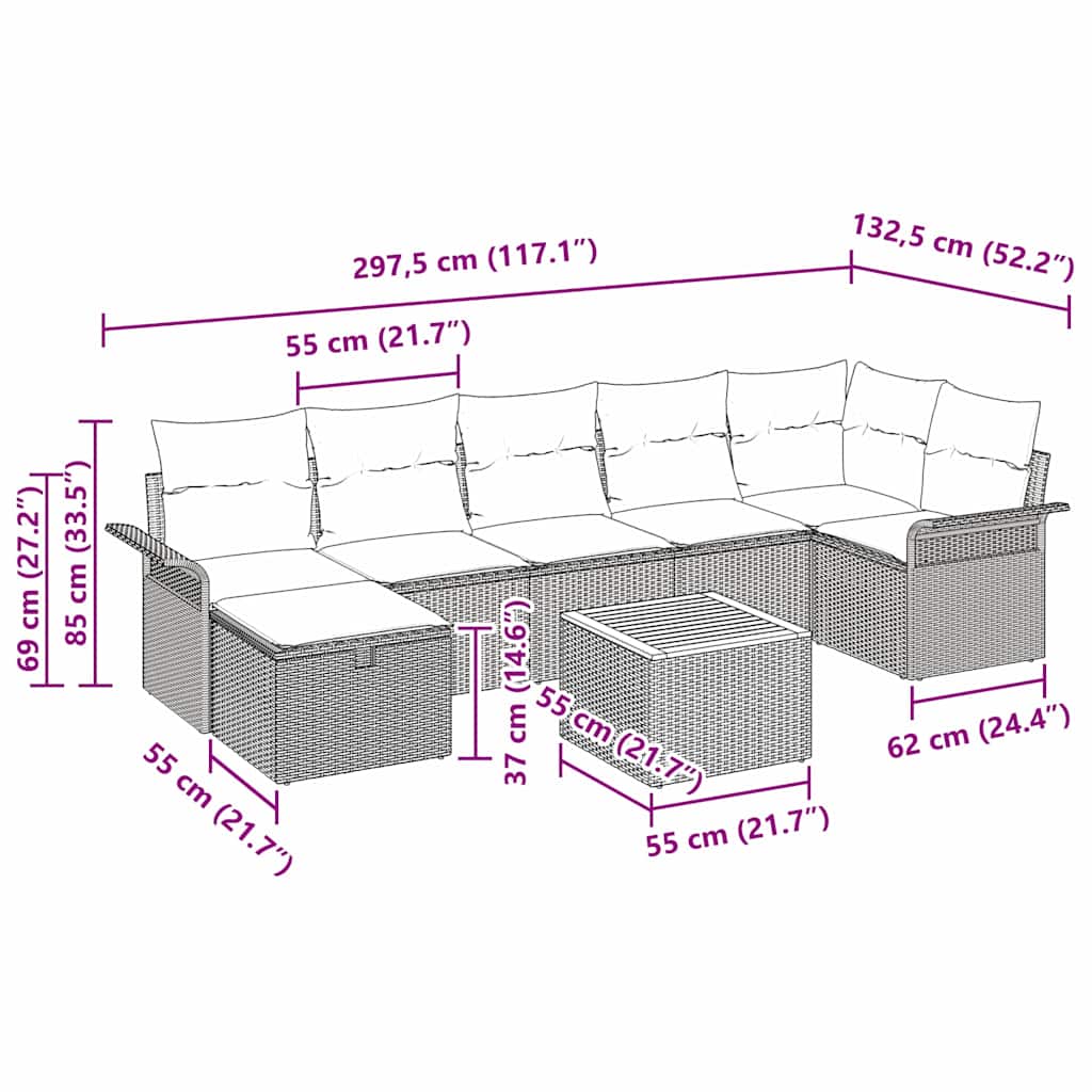 Garten-Sofa-Set 8 pcs Schwarz Poly-Rattan