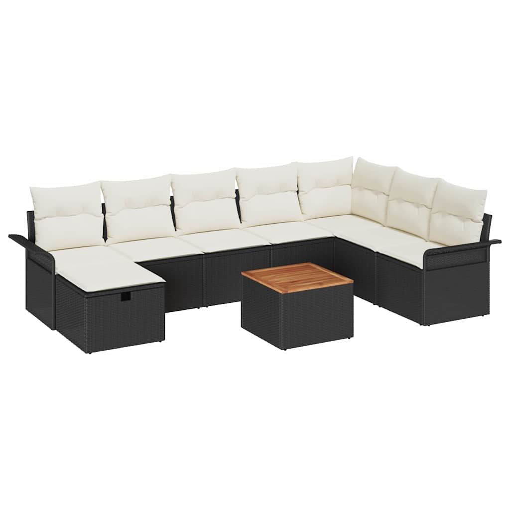 Garten-Sofa-Set mit Kissen 9 pcs Schwarz Poly Rattan