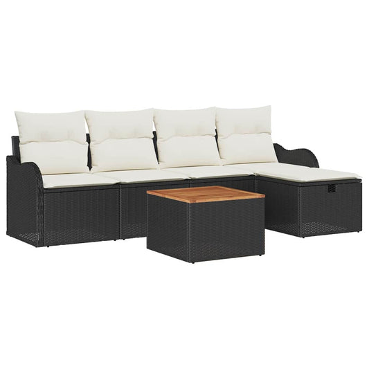 Garten-Sofa-Set mit Kissen 6 pcs Schwarz Poly Rattan