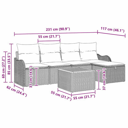 Garten-Sofa-Set mit Kissen 6 pcs Schwarz Poly Rattan