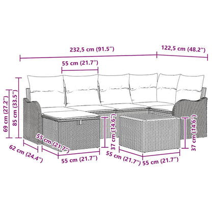 Garten-Sofa-Set mit Kissen 7 pcs Schwarz Poly Rattan