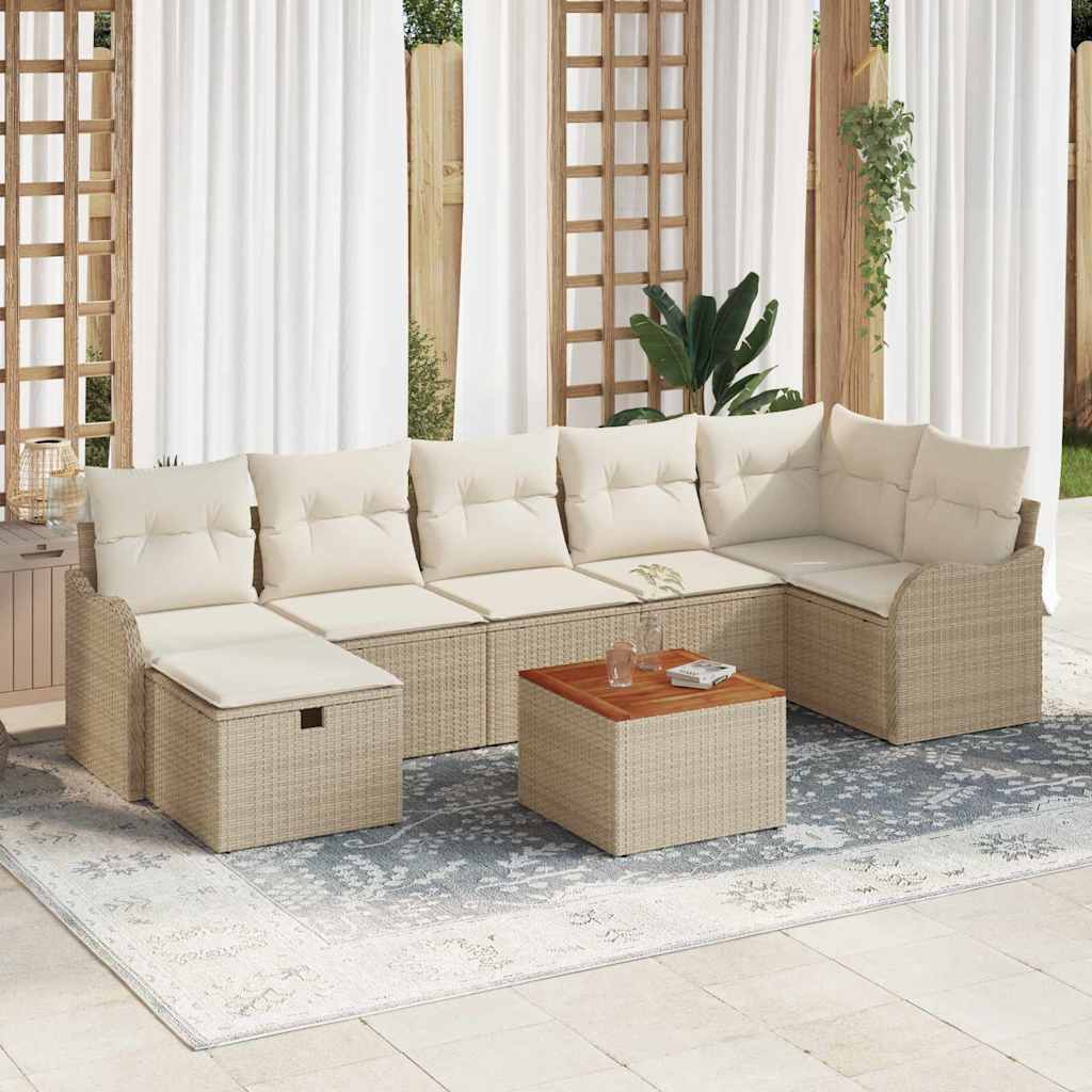 Garten-Sofa-Set mit Kissen mit Speicher 8 pcs Beige Poly Rattan