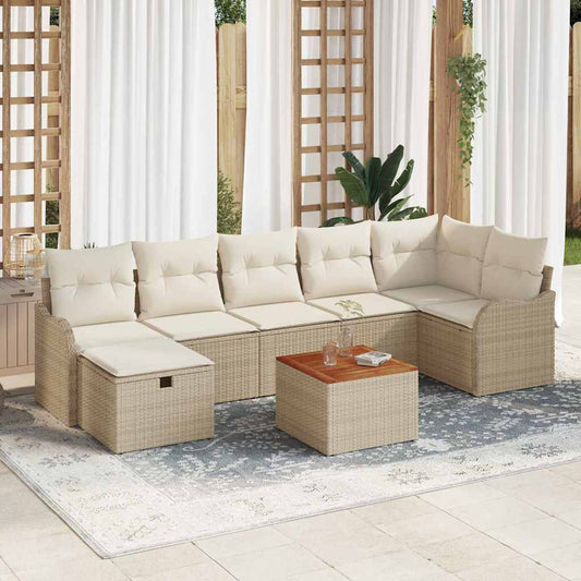 Garten-Sofa-Set mit Kissen mit Speicher 8 pcs Beige Poly Rattan