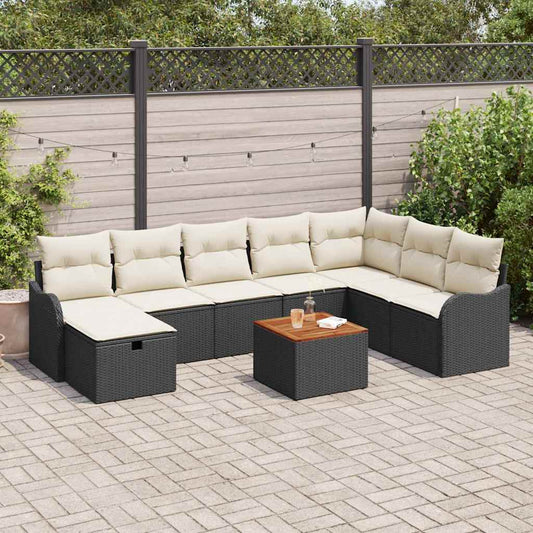 Garten-Sofa-Set mit Kissen 9 pcs Schwarz Poly Rattan