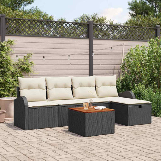 Garten-Sofa-Set mit Kissen 6 pcs Schwarz Poly Rattan