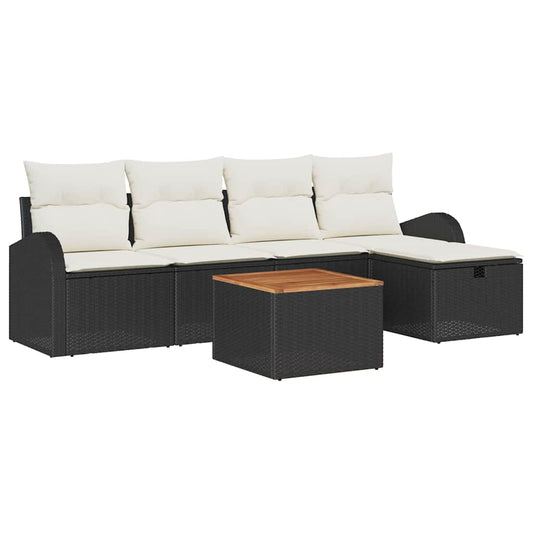 Garten-Sofa-Set mit Kissen 6 pcs Schwarz Poly Rattan