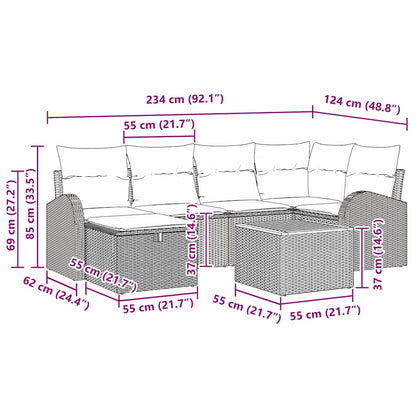 Garten-Sofa-Set mit Kissen 7 pcs Schwarz Poly Rattan