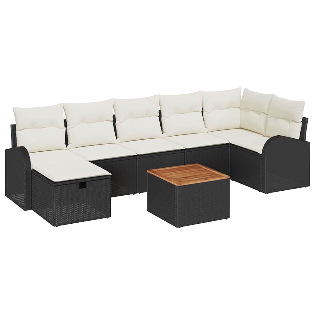 Garten-Sofa-Set mit Kissen 8 pcs Schwarz Poly Rattan