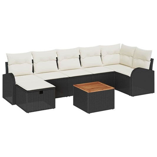 Garten-Sofa-Set mit Kissen 8 pcs Schwarz Poly Rattan