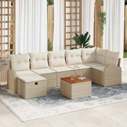 Garten-Sofa-Set mit Kissen mit Speicher 8 pcs Beige Poly Rattan