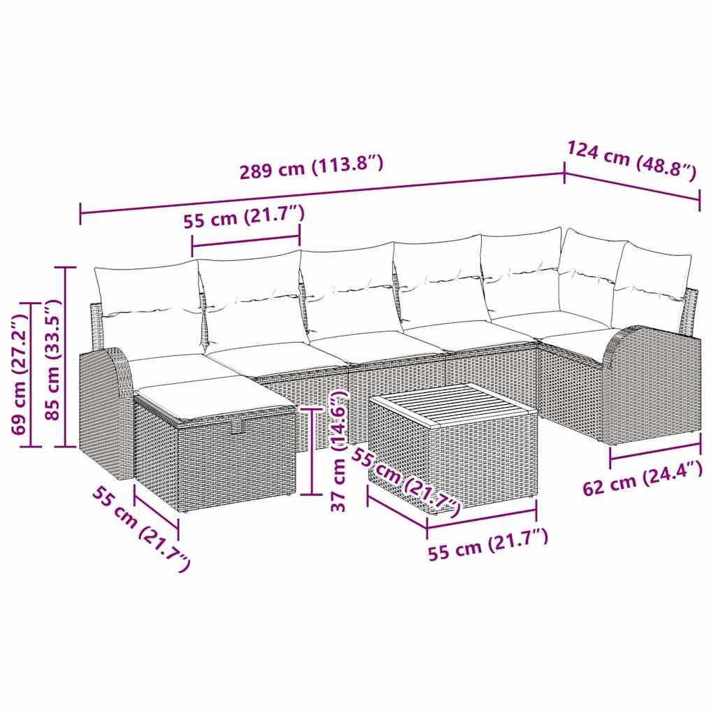Garten-Sofa-Set mit Kissen mit Speicher 8 pcs Beige Poly Rattan