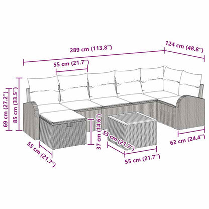 Garten-Sofa-Set mit Kissen mit Speicher 8 pcs Beige Poly Rattan