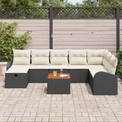 Garten-Sofa-Set mit Kissen 9 pcs Schwarz Poly Rattan