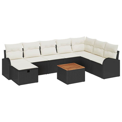 Garten-Sofa-Set mit Kissen 9 pcs Schwarz Poly Rattan