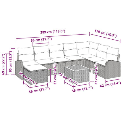 Garten-Sofa-Set mit Kissen 9 pcs Schwarz Poly Rattan